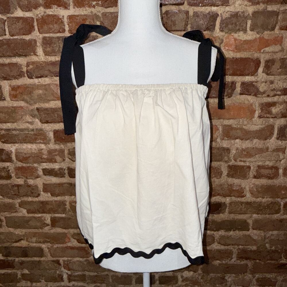 La February NWT Oatmeal Tie Strap Boho Top Sz L Cotton milk maid cottagecore